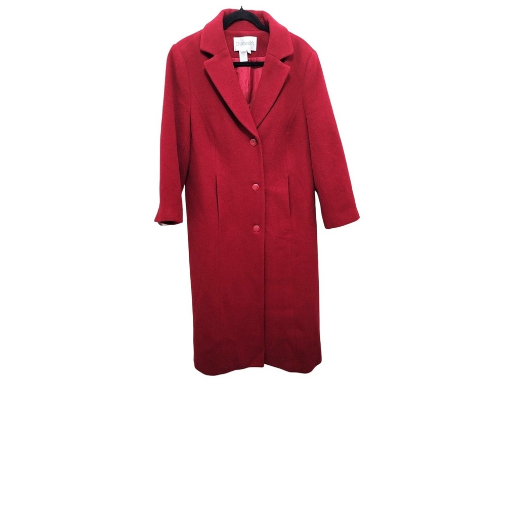 Chadwicks Women's 100%Wool Old Money Fary Red Long Pea Coat‎ Size 14P